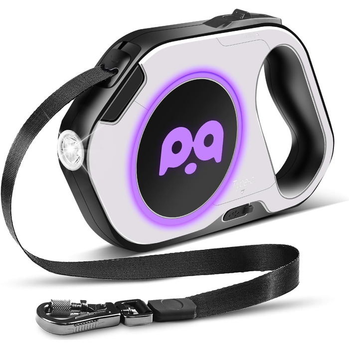 Розтягувана собача поводок з LED-підсвіткою, гальмом та системою швидкого розблокування, 5м, нейлон, до 40кг