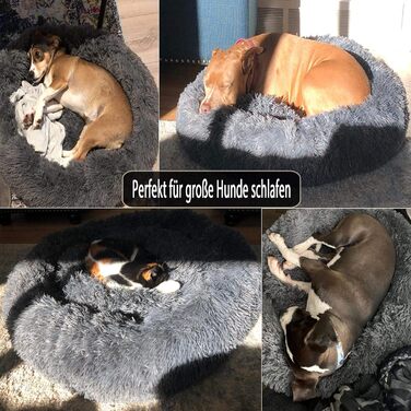 Кругле собаче ліжко-гніздо XL з ортопедичної піною Memory Foam. М'яке, антистресове, для великих та середніх собак. Темно-сірий колір.