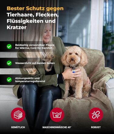 Водонепроникний плед для собак на диван – захист від плям – дихаючий та пральний – для собак та котів – Made in Germany (Бежевий, 95x135 см)