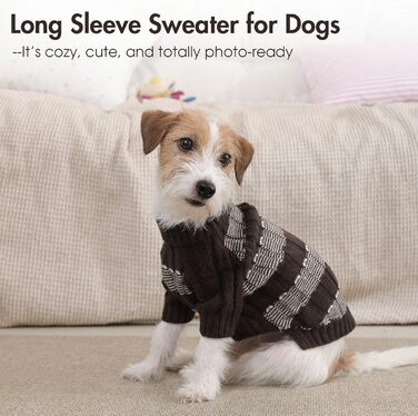 Теплий в'язаний пуловер для собак маленьких порід з отвором для повідка - коричневий, для Ши-тцу, Мопса, з пітонами