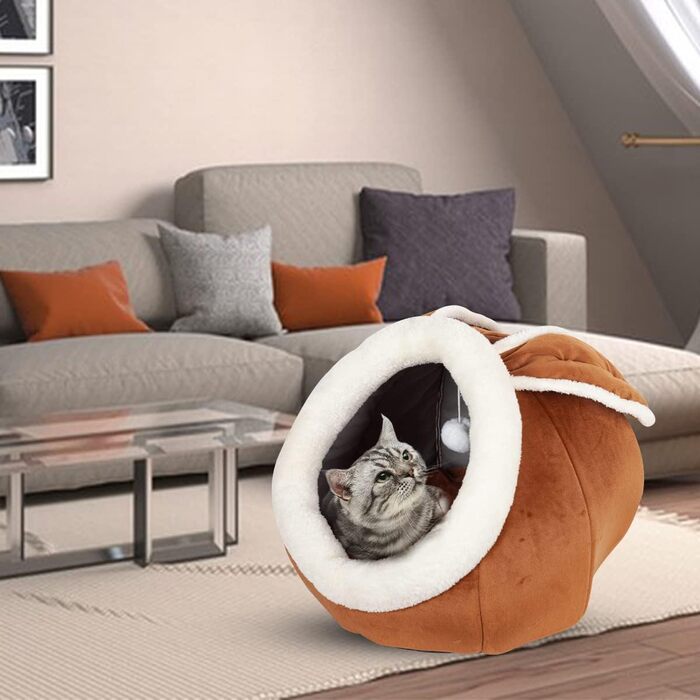 Квіткове ліжко для котів у приміщенні, будиночок для котів, меблі для тварин, ліжко для кошенят, намет, печера, м'яке ліжко для собак середніх порід з знімним, пральним, м'яким подушечком, Рожевий (Коричневий)