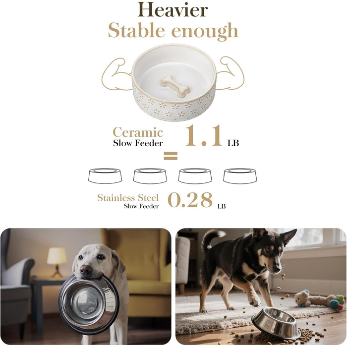 Миска для собак Malacasa з підставкою з горіхового дерева, 450 мл, подвійна миска для собак та котів, для корму та води, неслизька підставка, дизайн у стилі квітки та соти (450 мл, 1 шт.)