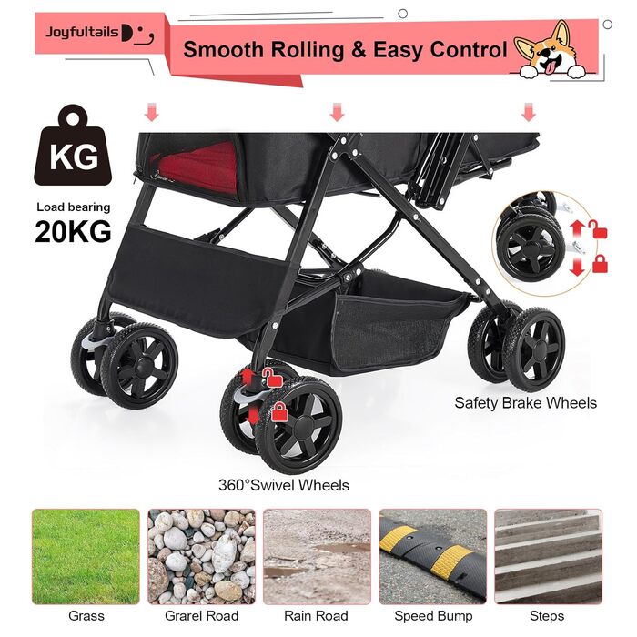 Складаний візок для собак та котів до 20 кг, червоний