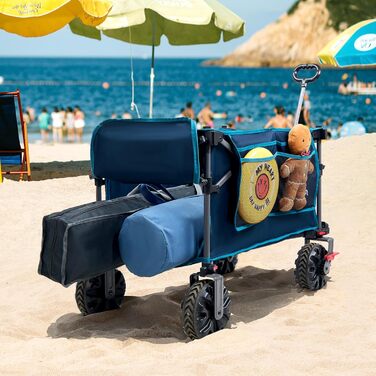 Портал візок-валіза складна модель 350л, 122кг, з дахом, широкі колеса, тримач для напоїв, блакитний