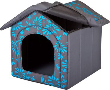 Будиночок-ліжко для собак і котів PillowPrim XL 60x55 см, синій з квітами