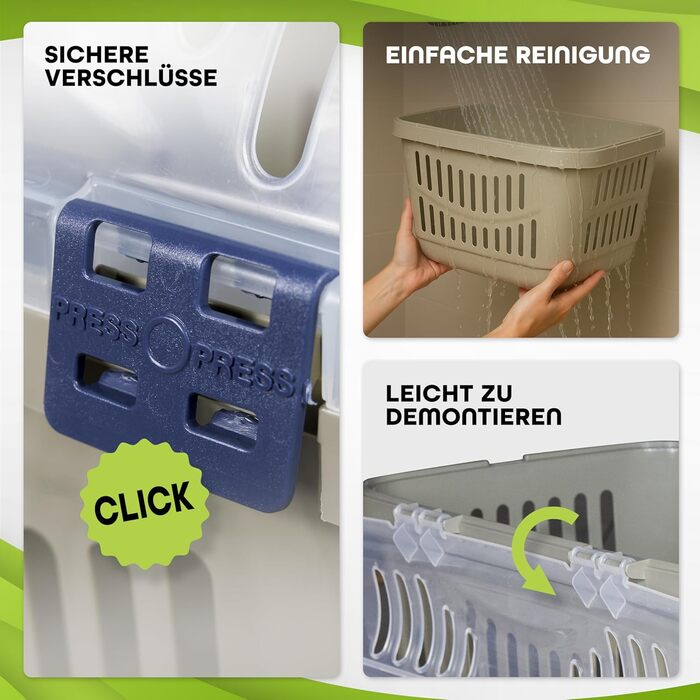 Транспортна переноска для кота Snugsy - Автомобільна переноска для котів з ручкою та затискачами - Пластикова переноска 49x34x32 см сірого та кремового кольору