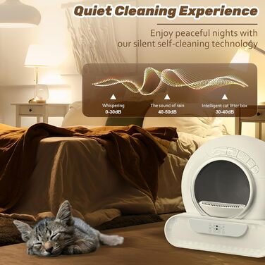 Автоматичний лоток для котів великого розміру з самоочищенням, 65л + 9л, з керуванням через додаток, низький вхід, видалення запаху, для кількох котів