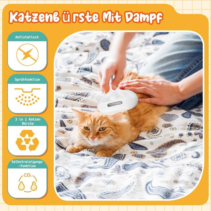 Двокомпонентна щітка для котів з парою, 2 шт. Щітка для котів та собак з розпилювачем, знімна, портативна. Підходить для короткої та довгої шерсті, видалення шерсті та догляду (білий)