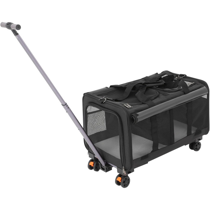 Транспортна переноска для котів та собак, мобільна сумка для 2 тварин, з колесами, знімна, складана, вантажопідйомність 17,5 кг, для прогулянок та парку (Чорний)