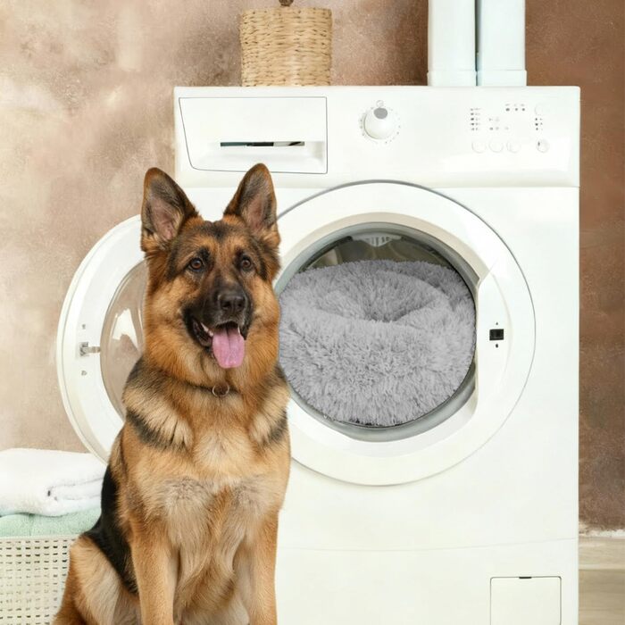 Ляжка для собак Benno® Balu, 70x70x16 см, сіра, кругла, з плюшем, з полипропиленовою начинкою, миється, з неслизьким дном, з іграшкою-кісткою