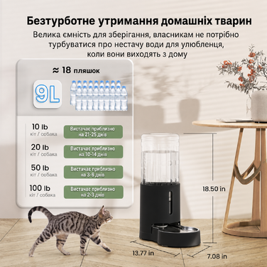 Автоматична поїлка для собак і котів JUNSPOW, 9 л, нержавіюча сталь, безшумна, без електрики, чорна