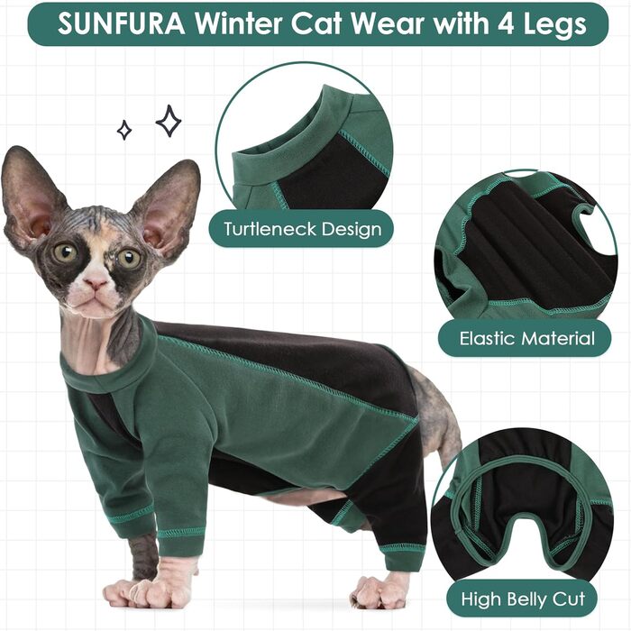 Теплий флісовий комбінезон для котів Sphynx SUNFURA, антистатичний, захист від випадіння шерсті, для безшерстих котів і маленьких собак
