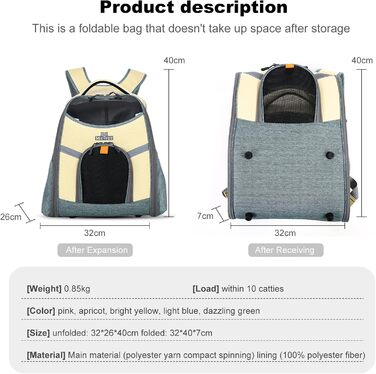 PETCUTE Рюкзак для тварин, переноска для собак та котів, жовта, до 8 кг