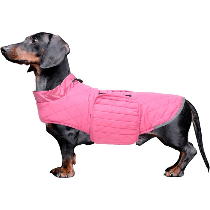 Водонепроникна зимова куртка для такс Babepet з флісовою підкладкою, світловідбиваючий пуловер з отвором для шлейки, розмір L (M(спинка:36см), рожевий)