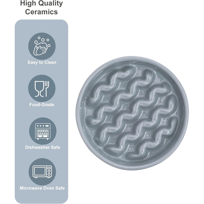 Миска для собак Slow Feeder з кераміки з нековзним силіконовим краєм - миска-лабіринт для запобігання здуття та ожиріння (Абрикос-S) (Medium, Macroni-Ice Blue)