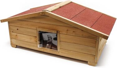Дім для котів Wiltec великий 99 x 52 x 42 см з дерева, котяча хатинка для саду або тераси, ізольована та стійка до погодних умов, котяча печера