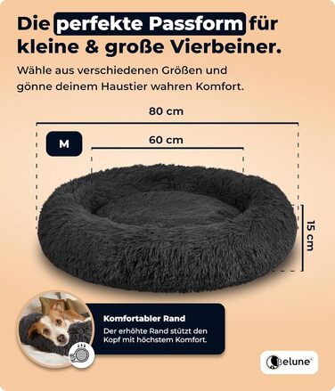 Belune® Лежанка для собак [знімний, пральний чохол] - Оригінал - [M, 80 см] - Кошик для собак, ліжко для котів, лежанка для собак, м'яка лежанка для великих, середніх та маленьких собак (M (80 см), Чорний)