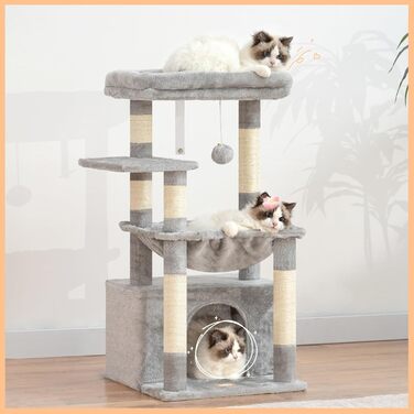 Котячий будиночок Heybly HCT008SW: міцний котячий будиночок з великим м'яким лежаком, місцем для сну та сизалевими стовпчиками для дряпання, сірий