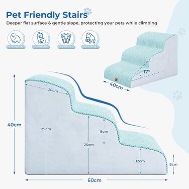Сходинка для собак маленьких порід, 3 сходинки, 40 см, для дому, антиковзка, для котів та собак, сіра (блакитна)