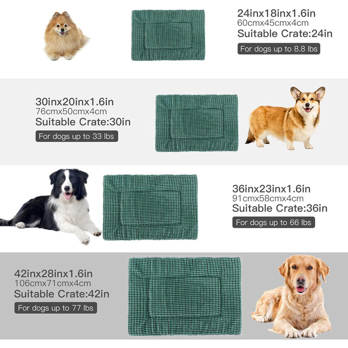 Ортопедичне ліжко для собак BVAGSS, миється, м'яке, тепле, для маленьких, середніх та великих собак, 76x50x4 см, 54x33x4 см, зелене