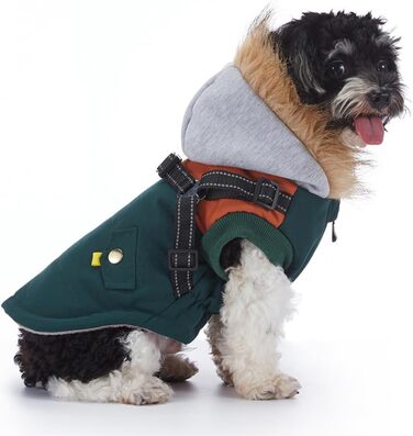 Теплий зимовий одяг для собак: водонепроникна куртка-худі для маленьких та середніх собак з світловідбиваючим дзеркалом (зелений, S)