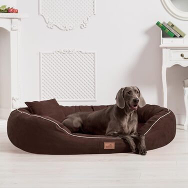 Ортопедичне ліжко для собак Tierlando® Marlon Nonplusultra з пінополіуретановою матрацом Visco Plus, м'який велюровий чохол, 170x110 см, коричневий (170x110 см, внутрішній розмір: 140x85 см)