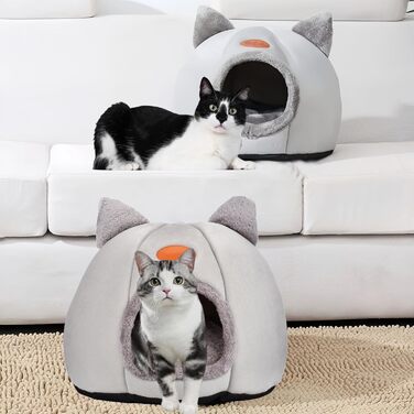 Кігтеточка-будиночок для котів, тепла та м'яка печера-ліжко для кошенят та дорослих котів (сірий, L)