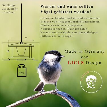 Підвісна годівниця для птахів LicusDesign з нержавіючої сталі, сучасна, вулична, захищена від негоди