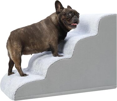 Східці для собак KSIIA - 3 сходинки, 40 см, для маленьких собак та котів. Зручна пандус для ліжка, дивану, софи та авто. Розміри: 40x57x40 см, сірий колір