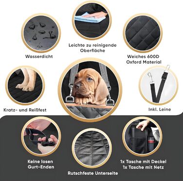 Захист для заднього сидіння автомобіля від собак: водовідштовхувальний, антицарапинний, з боковими захистами та оглядовим вікном