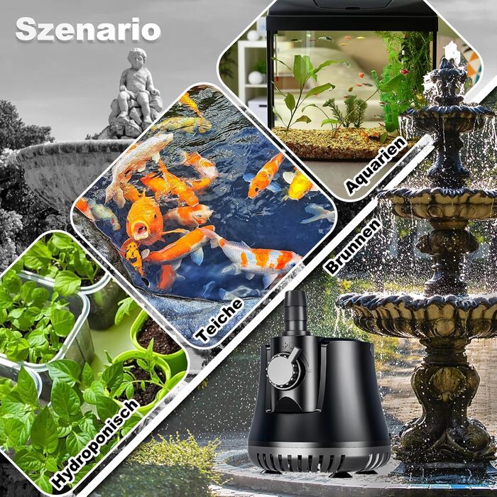 Помпа для акваріума 15W 800л/год занурювальна, міні-помпа для ставка, фонтану з регульованим вимикачем та кабелем 1.5м, 2 насадки