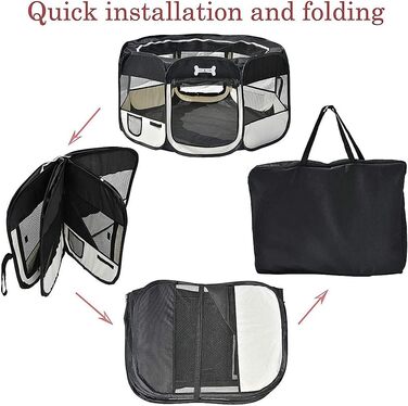 Вольєр для цуценят Melko 125x125x64 см, розкладний, чорний