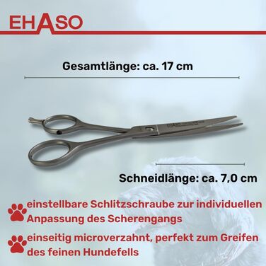 Ножиці для собак EHASO, нержавіючі, 17 см, матові