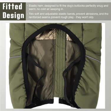 Зимова куртка для собак Poeca: вітро- та водовідштовхувальна, 2-в-1, тепла, для цуценят, зелена (M)