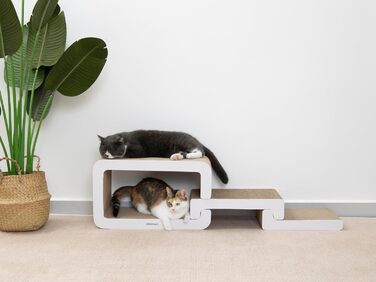 PetRhein 3-в-1 Кігтеточка для котів, велика XXL картонна кігтеточка, багатофункціональні меблі для котів з пандусом та будиночком, розтягується до 116 см, міцна завдяки стільниковій структурі, килимок для кількох котів