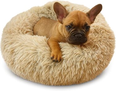 Кругле ліжко для собак та котів, 50 см, бежеве. М'яке, ручної роботи, миється. Ідеальне для дому.