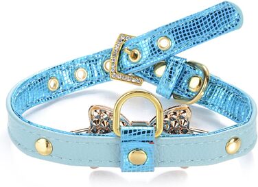 Шкіряне нашийник LOVPE з кільцем для маленьких собак/котів, регульований, розмір XS, рожевий (S, блакитний)