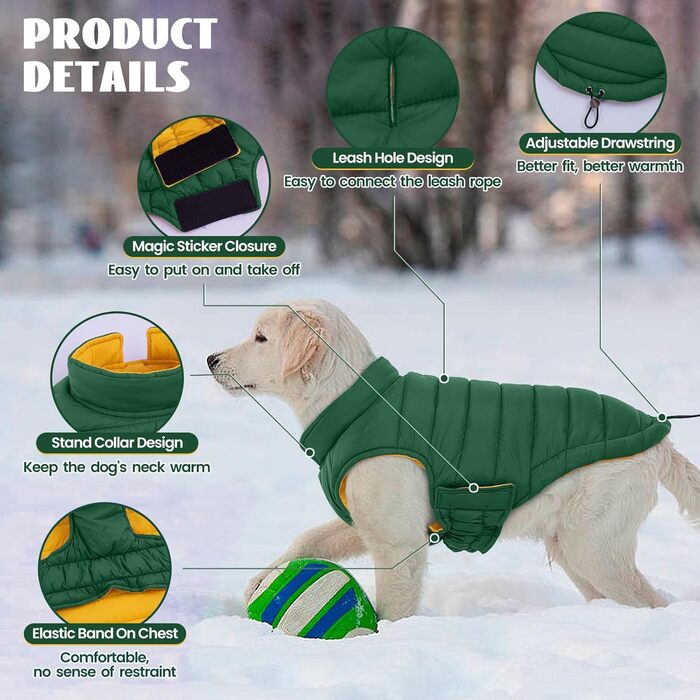 Зимовий теплий дощовик для собак великих порід Lelepet, XL (зелений)