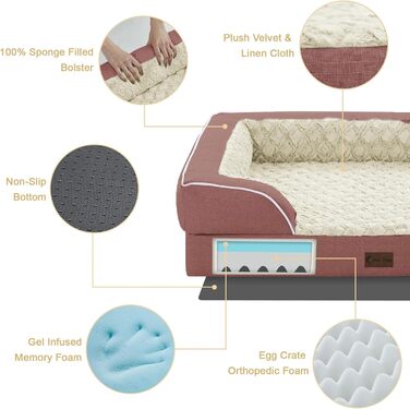 Ортопедичне собаче ліжко XXL, вологостійке, з піною Memory Foam, для великих собак, 134 x 107 см, з неслизьким дном та піною-гофрою, колір темно-зелений (45 x 35 см, рожевий)