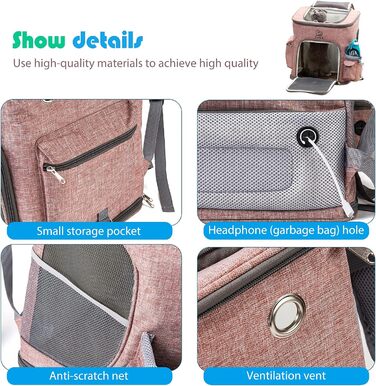 Рюкзак для собак та котів PETCUTE, складаний, з знімним килимком, дихаючий, з регульованими ременями, для подорожей (рожевий)