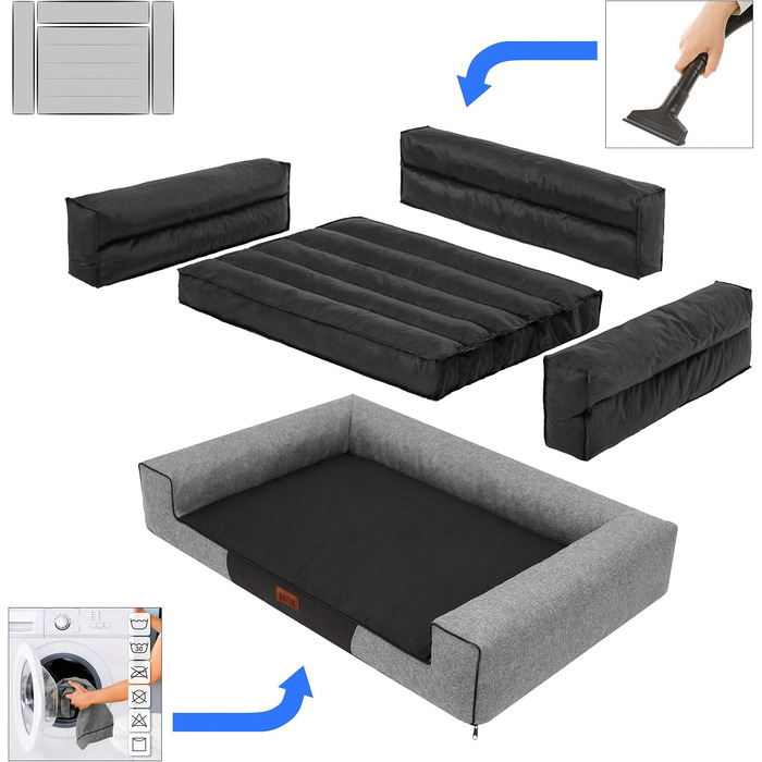 Лежанка для собак, велика (XXL), 118 x 78 см, сіра, з екологічного льону