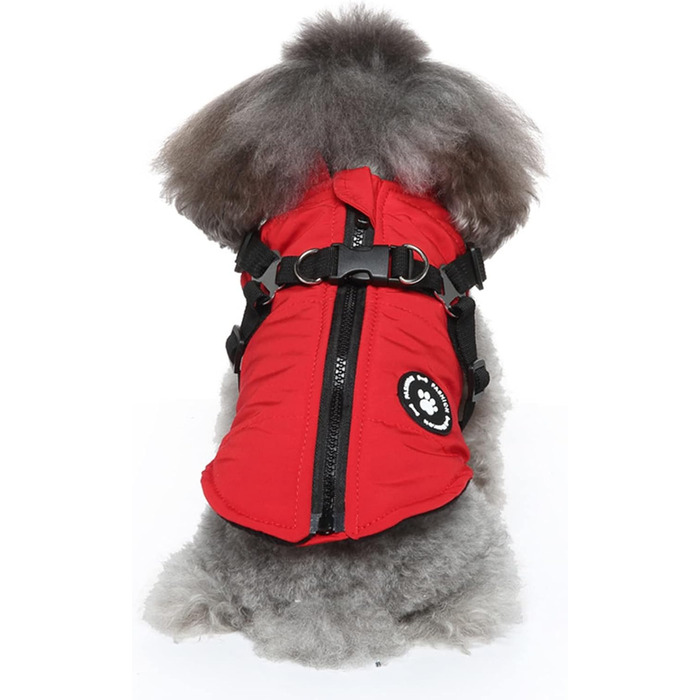 Тепла куртка для собак, жилет, повід, зимова куртка 2-в-1, без тяги, жилет для собак, повід, комплект, куртка для цуценят, маленьких та середніх собак, червона, розмір M
