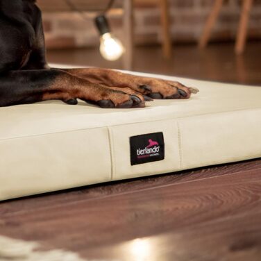 Ортопедичний лежак для собак Tierlando Alice Easy CLEAN з штучної шкіри, віскоеластичний, 100x80 см, колір: кремовий
