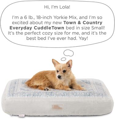 Ліжко для домашніх тварин TOWN & COUNTRY CuddleTown, водовідштовхувальна подушка, знімний чохол, машинне прання, м'яке та заспокійливе, синє/бежеве, розмір S, 71×56×10 см