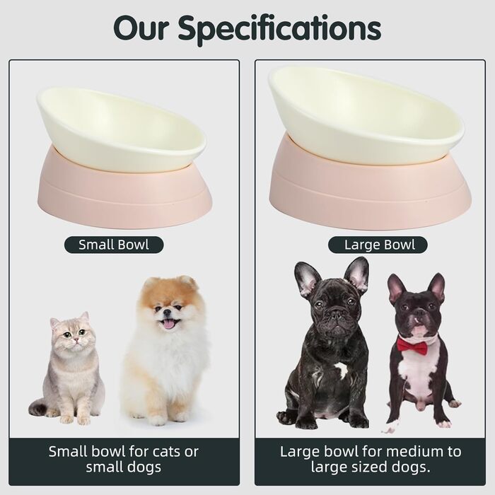 Миска для собак і котів Bulldog, нековзна, знімний гумовий, стерильний, похила, світло-рожева, 3,5 чашки (середня/велика)