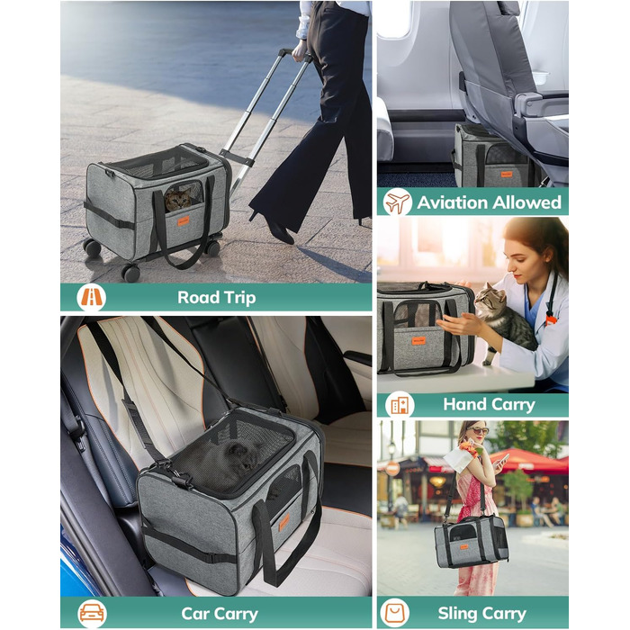 Трансформер для котів та собак Morpilot з колесами, сірий. Сумка-переноска для тварин, схвалена авіакомпаніями, для маленьких собак, великих котів, цуценят. Розміри: 43 x 28 x 28 см