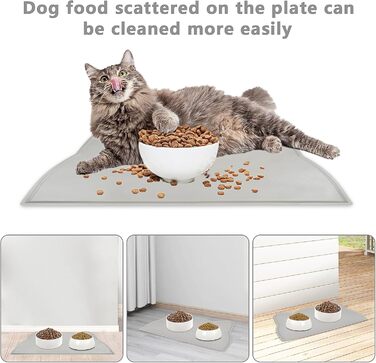 Килимок для котячого корму, силіконовий, неслизький, вологостійкий, сірий