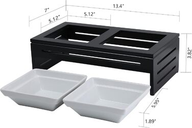 Підставка для мисок Silicute з масиву дерева з 2 керамічними піднятими мисками для води та корму для маленьких собак і котів