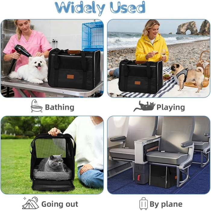 Транспортна сумка для котів Alaoo, переноска для котів та собак, чорна, до 7 кг