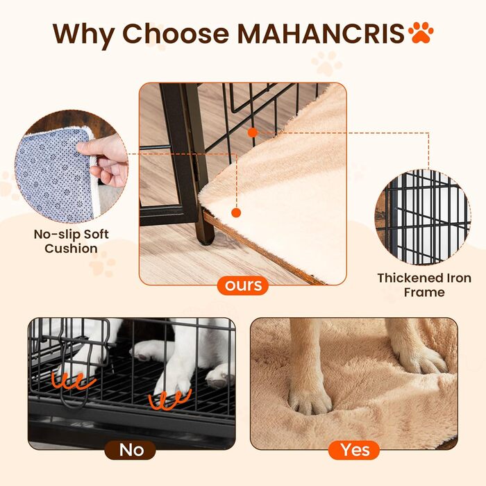 Клітка для собак, 100 см, з подушкою, 2 двері, для маленьких, середніх та великих собак, клітка для дому, білий ADCBW10701 (80 x 55 x 65 см, коричневий)